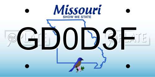 GD0D3F Missouri License Plate