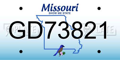 GD73821 Missouri License Plate