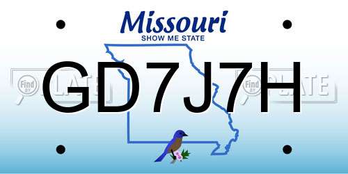 GD7J7H Missouri License Plate