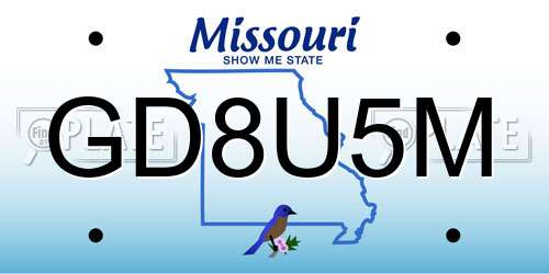 GD8U5M Missouri License Plate