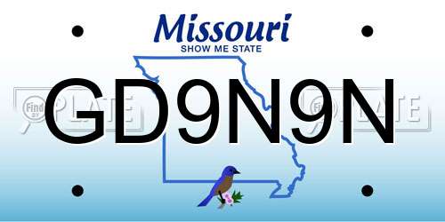 GD9N9N Missouri License Plate