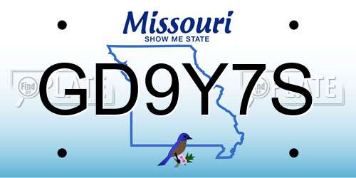 GD9Y7S Missouri License Plate