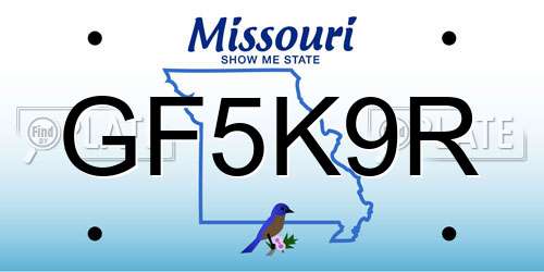 GF5K9R Missouri License Plate