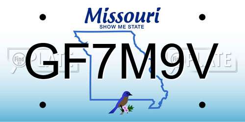 GF7M9V Missouri License Plate