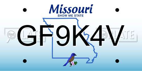 GF9K4V Missouri License Plate