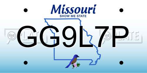 GG9L7P Missouri License Plate