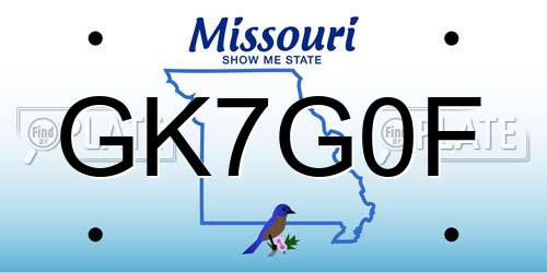 GK7G0F Missouri License Plate