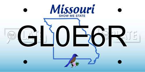 GL0E6R Missouri License Plate