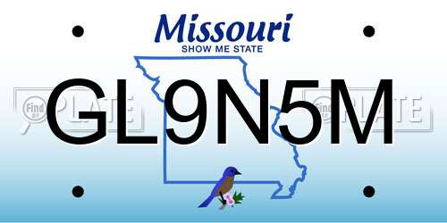 GL9N5M Missouri License Plate