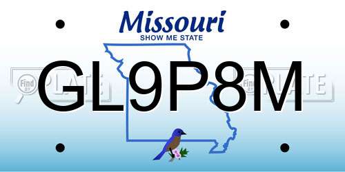 GL9P8M Missouri License Plate