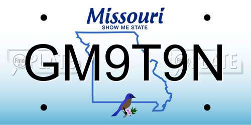 GM9T9N Missouri License Plate
