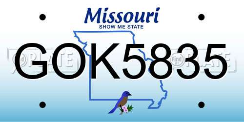 GOK5835 Missouri License Plate