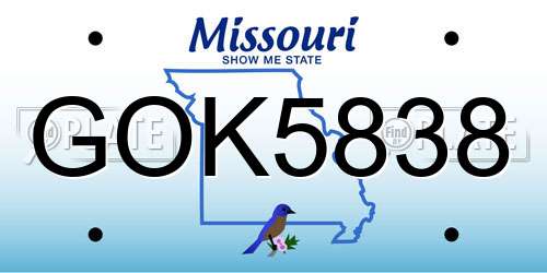 GOK5838 Missouri License Plate