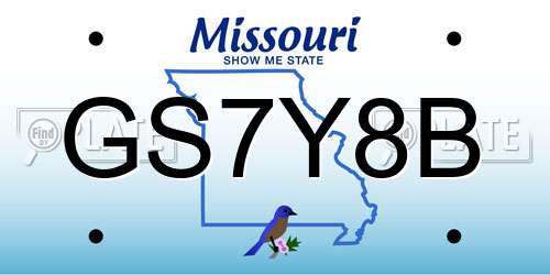 GS7Y8B Missouri License Plate