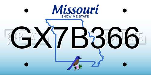 GX7B366 Missouri License Plate