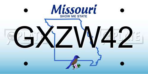 GXZW42 Missouri License Plate