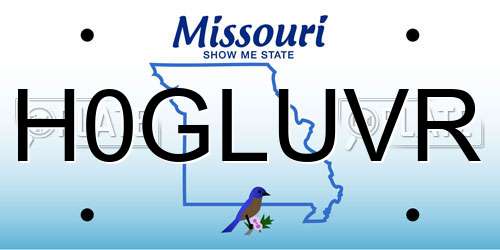 H0GLUVR Missouri License Plate