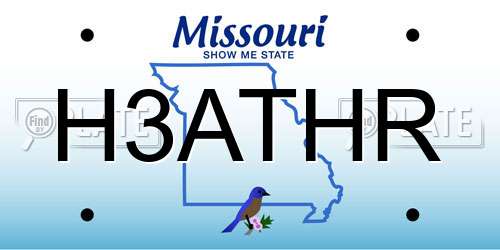 H3ATHR Missouri License Plate