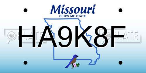 HA9K8F Missouri License Plate