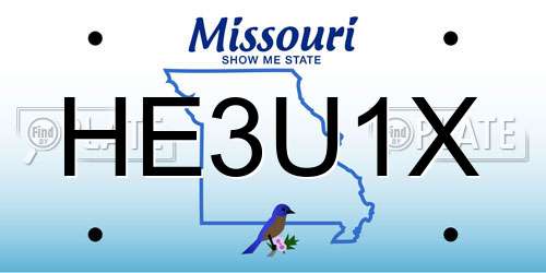 HE3U1X Missouri License Plate