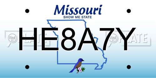 HE8A7Y Missouri License Plate