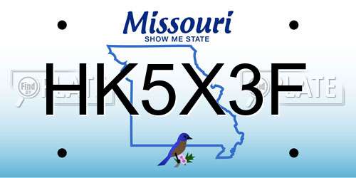 HK5X3F Missouri License Plate
