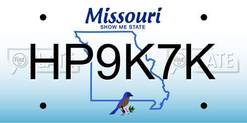 HP9K7K Missouri License Plate
