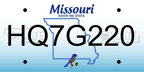 HQ7G220 Missouri License Plate