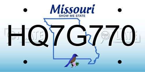 HQ7G770 Missouri License Plate
