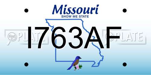 I763AF Missouri License Plate