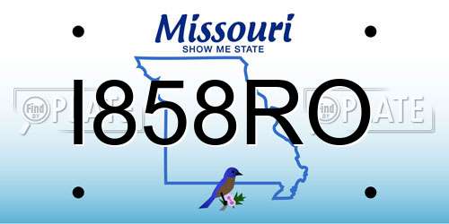 I858RO Missouri License Plate