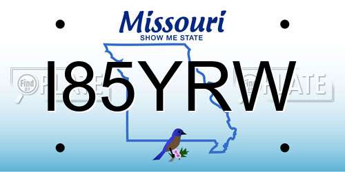 I85YRW Missouri License Plate