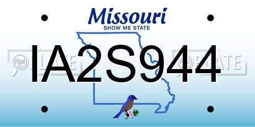 IA2S944 Missouri License Plate