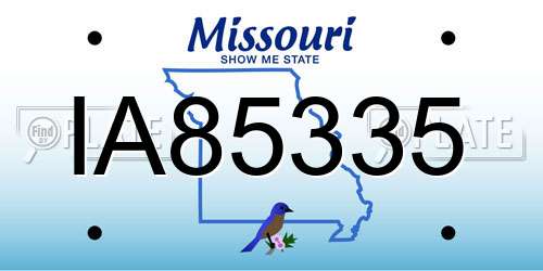 IA85335 Missouri License Plate