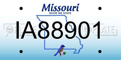 IA88901 Missouri License Plate