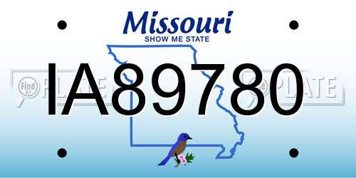 IA89780 Missouri License Plate