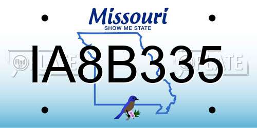 IA8B335 Missouri License Plate