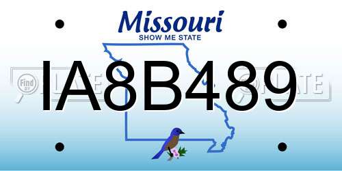 IA8B489 Missouri License Plate