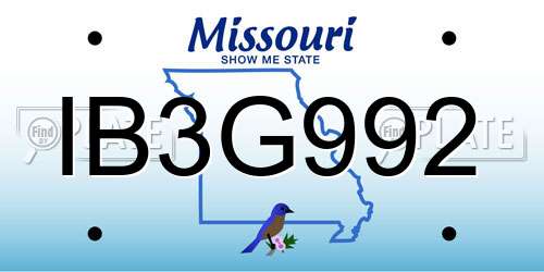 IB3G992 Missouri License Plate
