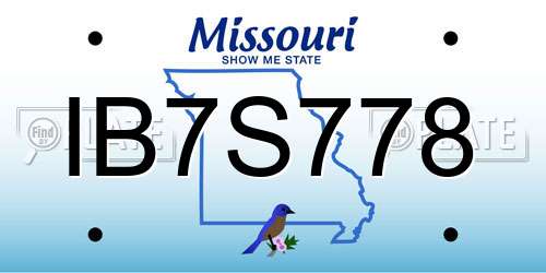 IB7S778 Missouri License Plate