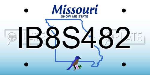 IB8S482 Missouri License Plate