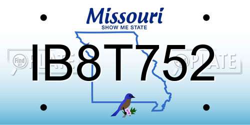IB8T752 Missouri License Plate