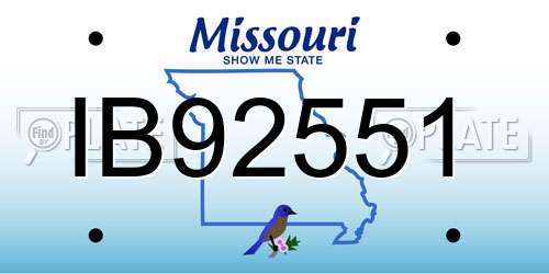 IB92551 Missouri License Plate