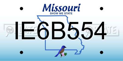 IE6B554 Missouri License Plate