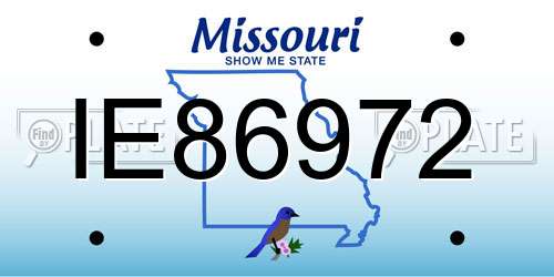 IE86972 Missouri License Plate