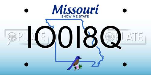 IO0I8Q Missouri License Plate