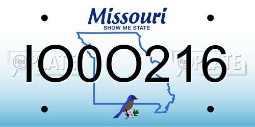 IO0O216 Missouri License Plate