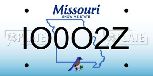 IO0O2Z Missouri License Plate