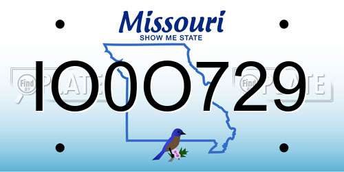 IO0O729 Missouri License Plate