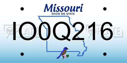 IO0Q216 Missouri License Plate